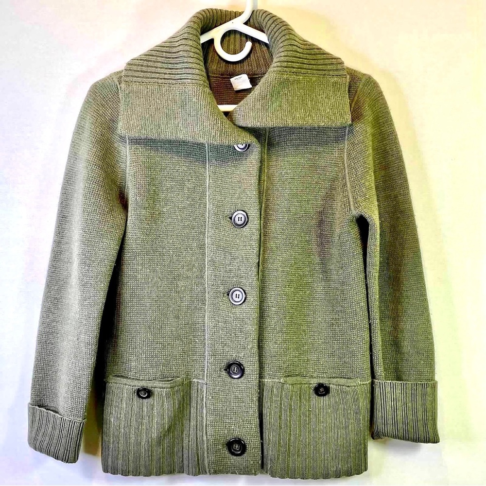 J. Crew S 100% Merino Wool Chunky Button Cardigan Sweater Green